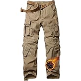 TRGPSG Men's Fleece Lined Hiking Pants Camo Ski Pants Outdoor Ripstop Winter Casual Cargo Pants with 8 Pockets