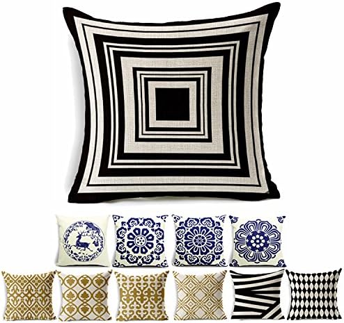 Cotton Linen Square Shams Decorative Throw Pillow Cover Cushion Case (Geometry Huiziwen)Set of 1 Hidden Zippered for Sofa,Couch,Bed and Chair Fit 18x18 Inserts