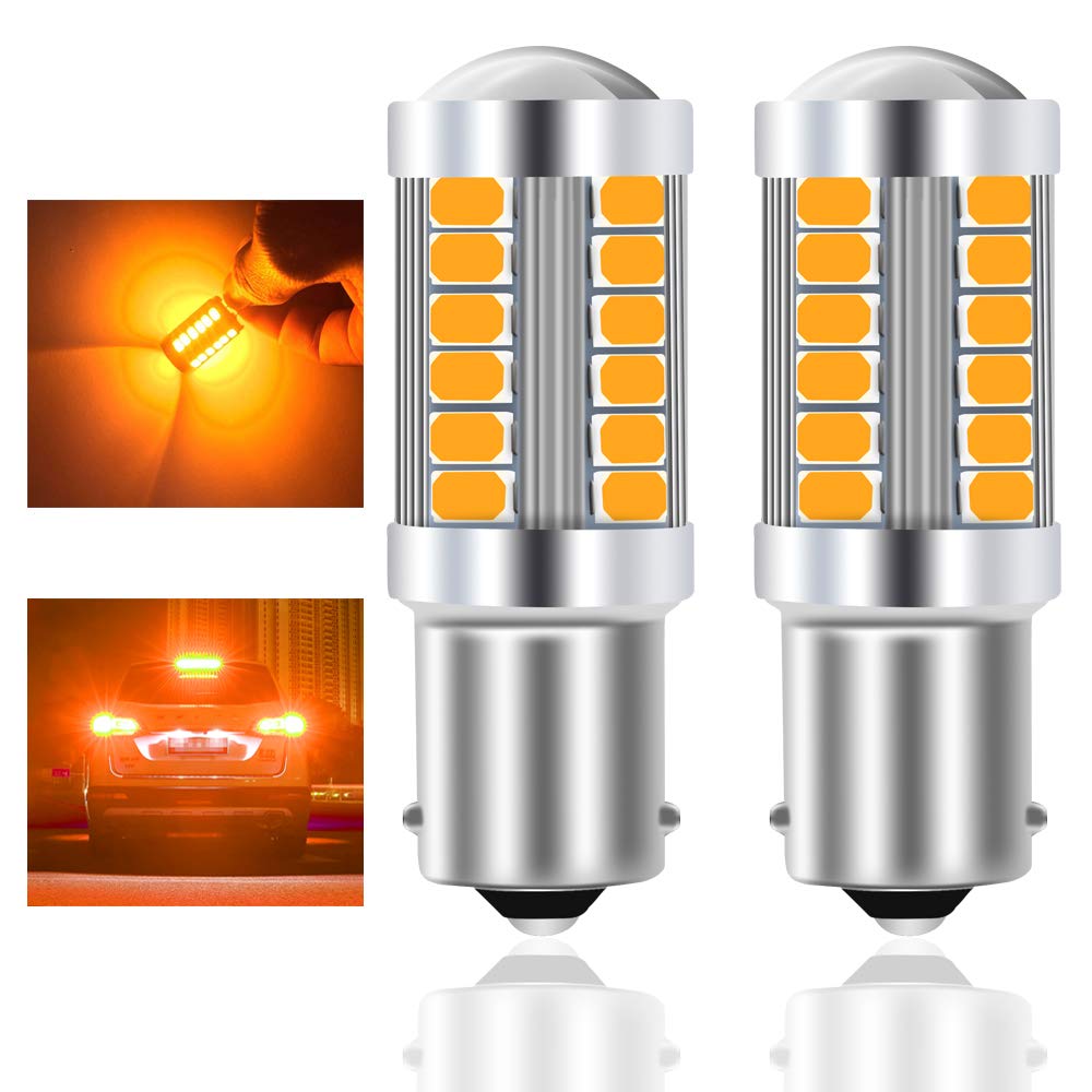 Teguangmei 1156 BA15S P21W 7506 Car LED Bulbs Amber Yellow Front and Rear Turn Signal Light 900LM Ultra Bright 5730 33-SMD LED Turn Signal Light Bulbs for Car Trailer 12-30V 3.6W- 2Pcs