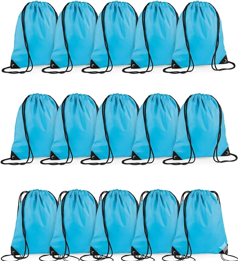 15 Green Drawstring Bags Backpack - Party Gift Bags & Sports String Bag for Gym, School, Travel Storage Organization (Green)