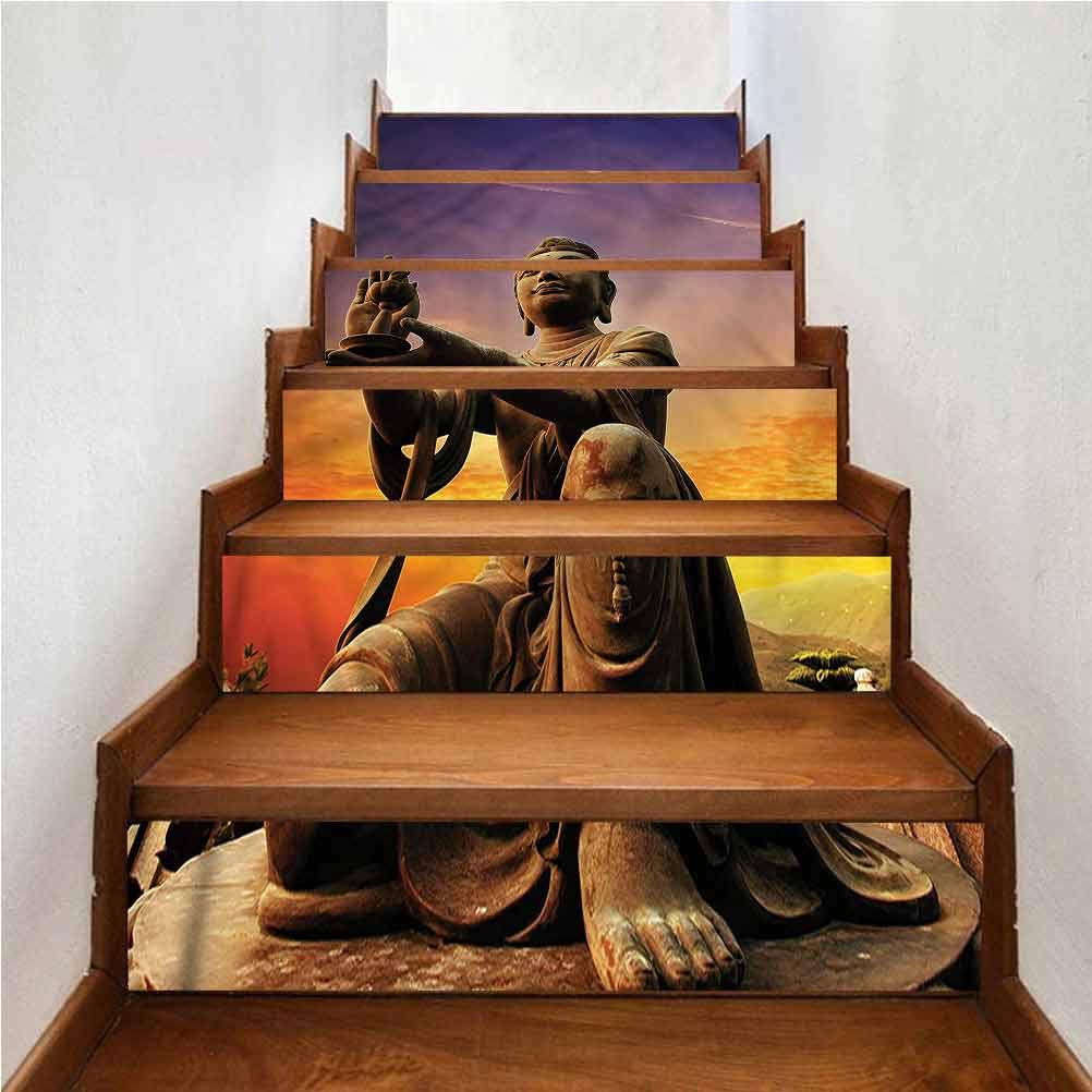 Vinyl Stair Peel and Stick Self-Adhesive Decals, Sculptures Statue in The Hong Kong, for Walls Kitchen Stair Decals Home Decorations, W43.3 x H7.08 Inch x6PCS