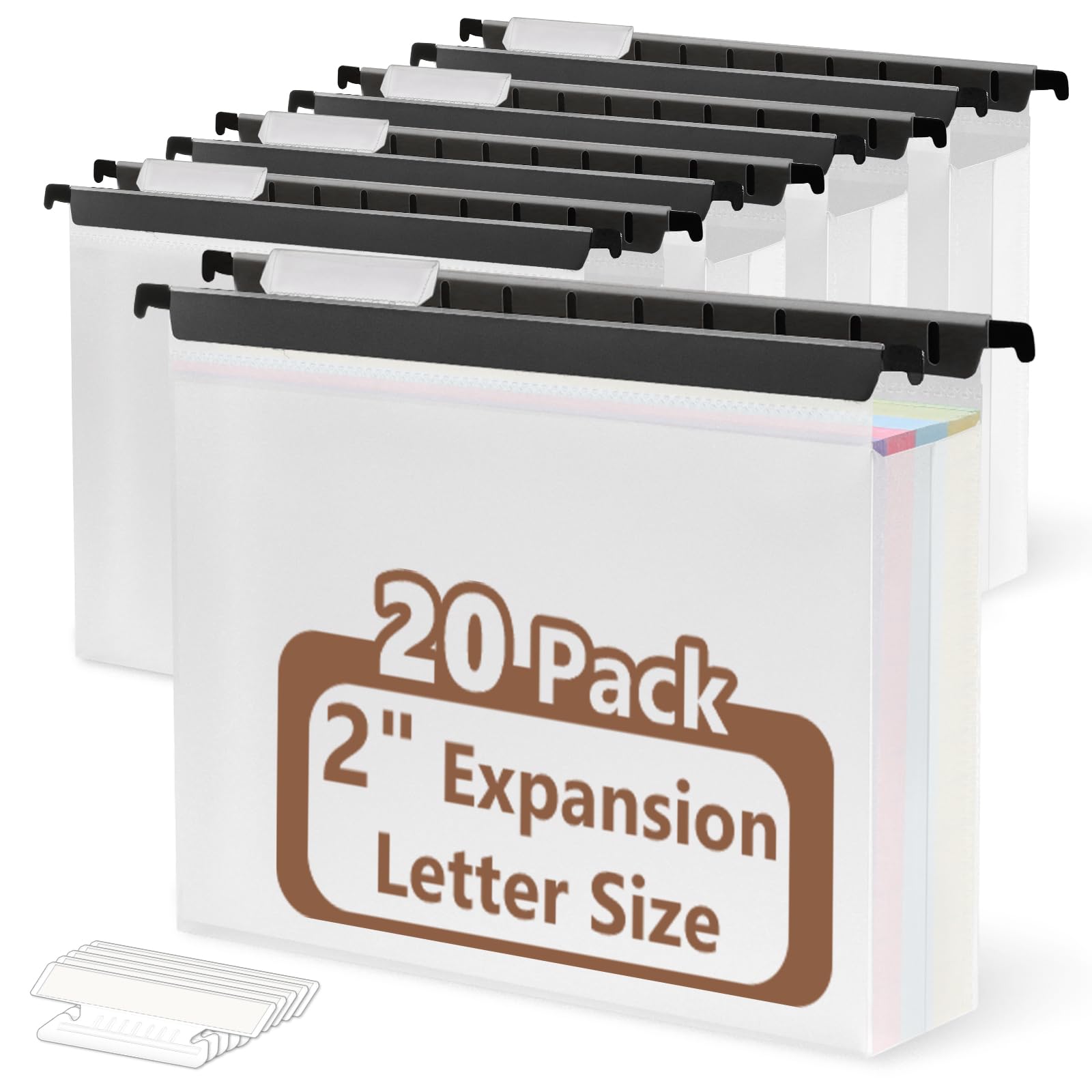 Photo 1 of 20 Pcs Extra Capacity Plastic Hanging File Folder Letter Size File Folder Reinforced Tabs with Heavy Duty 2 Inch Expansion and Black Insert Gasket for Filing Cabinet Durable Hang Folders (2 INCH, 20)