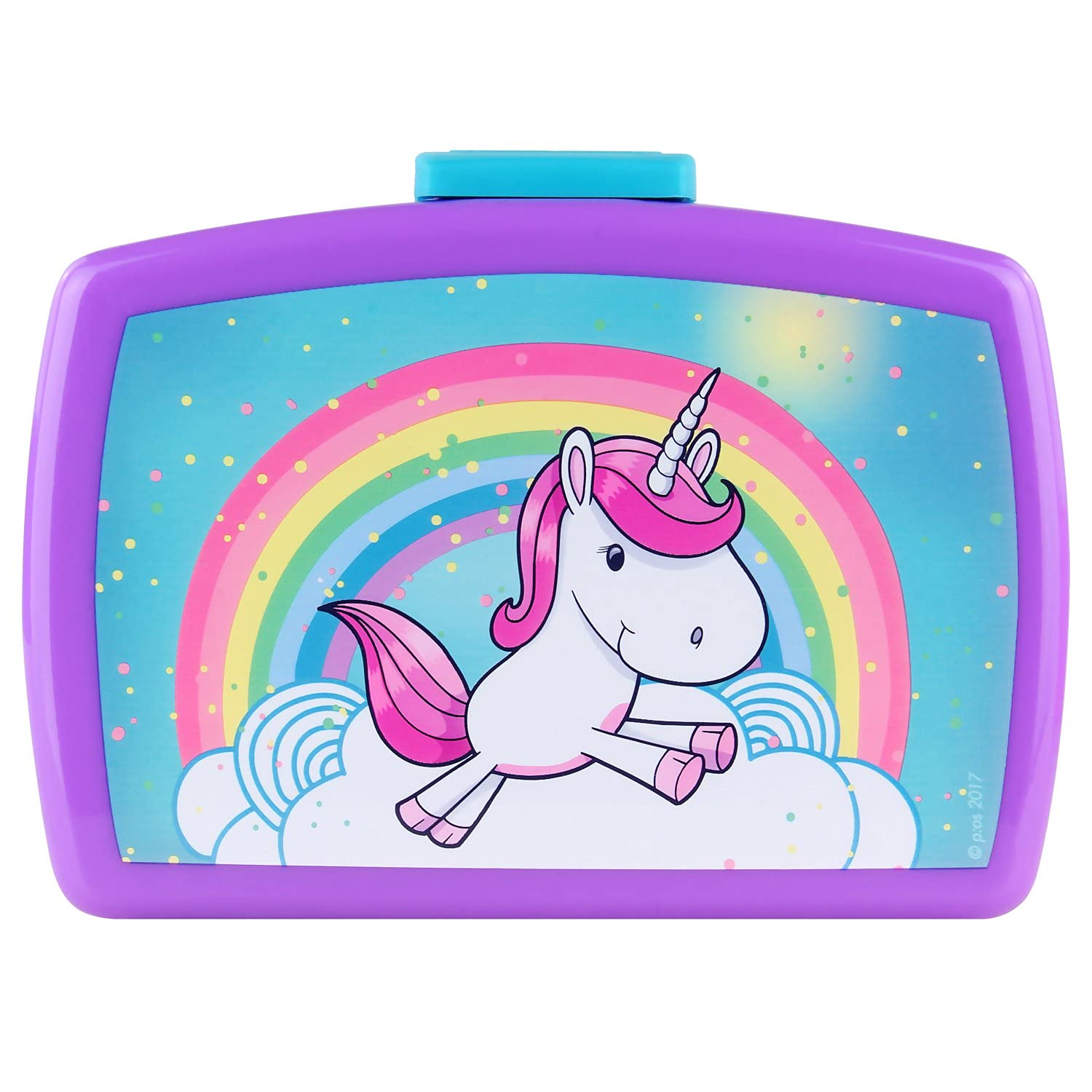 POS 27558 Lunch Box Premium with Insert with Unicorn Motif, Approx. 16 x 12 x 6.5 cm, Plastic, BPA and Phthalate Ideal for Lunch for Boys and Girls