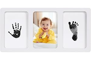 Calenzana Inkless Baby Hand and Footprint Kit, 4x6 Baby Keepsake Nursery Picture Frame Ink Pad Handprint Kit, Gifts for Newborn Girls Boys New Mom, White