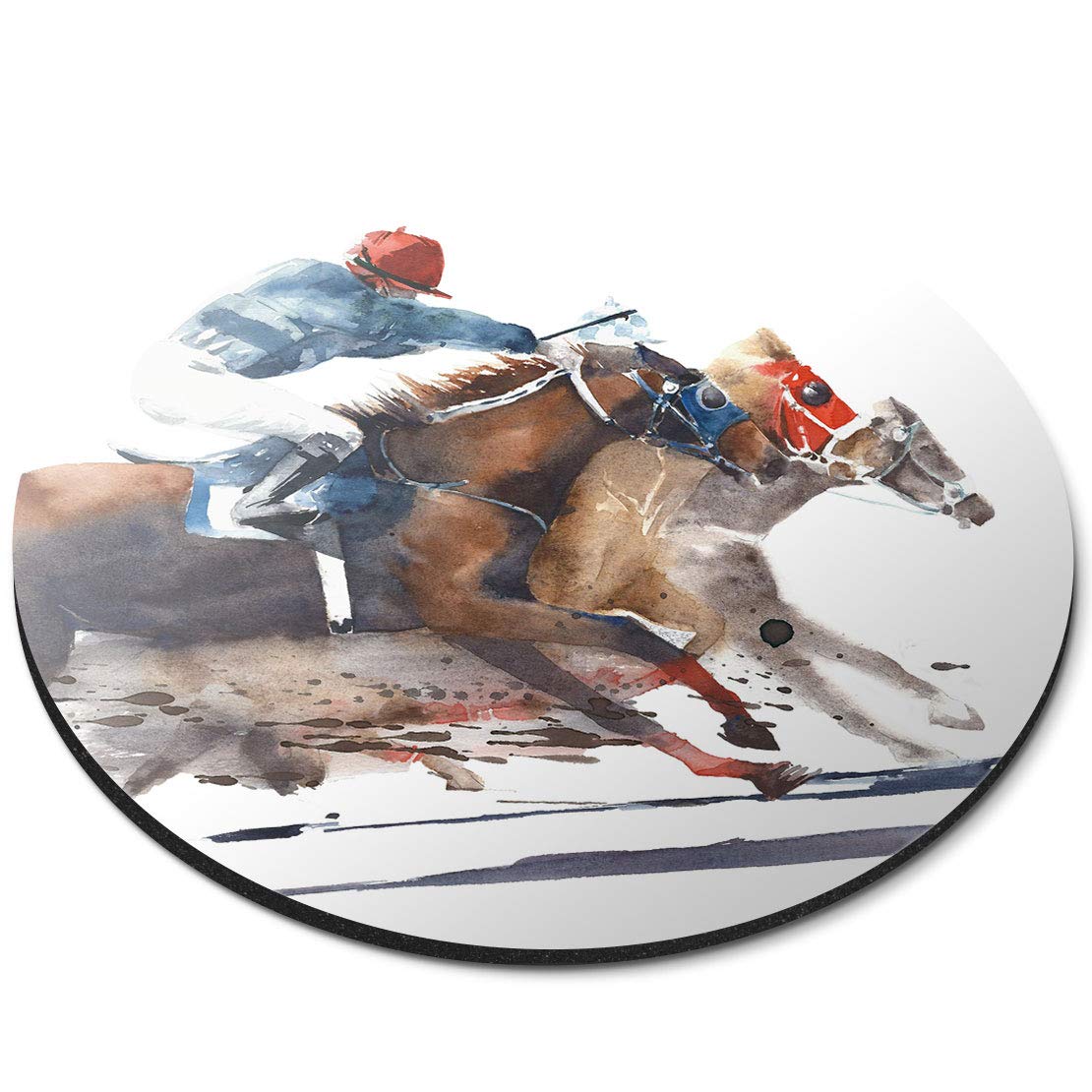 Horse Racing Jockey Race - Flexible Round 5mm Rubber Mouse Mat Pad Office Home Novelty Printed Desk Accessory 21697