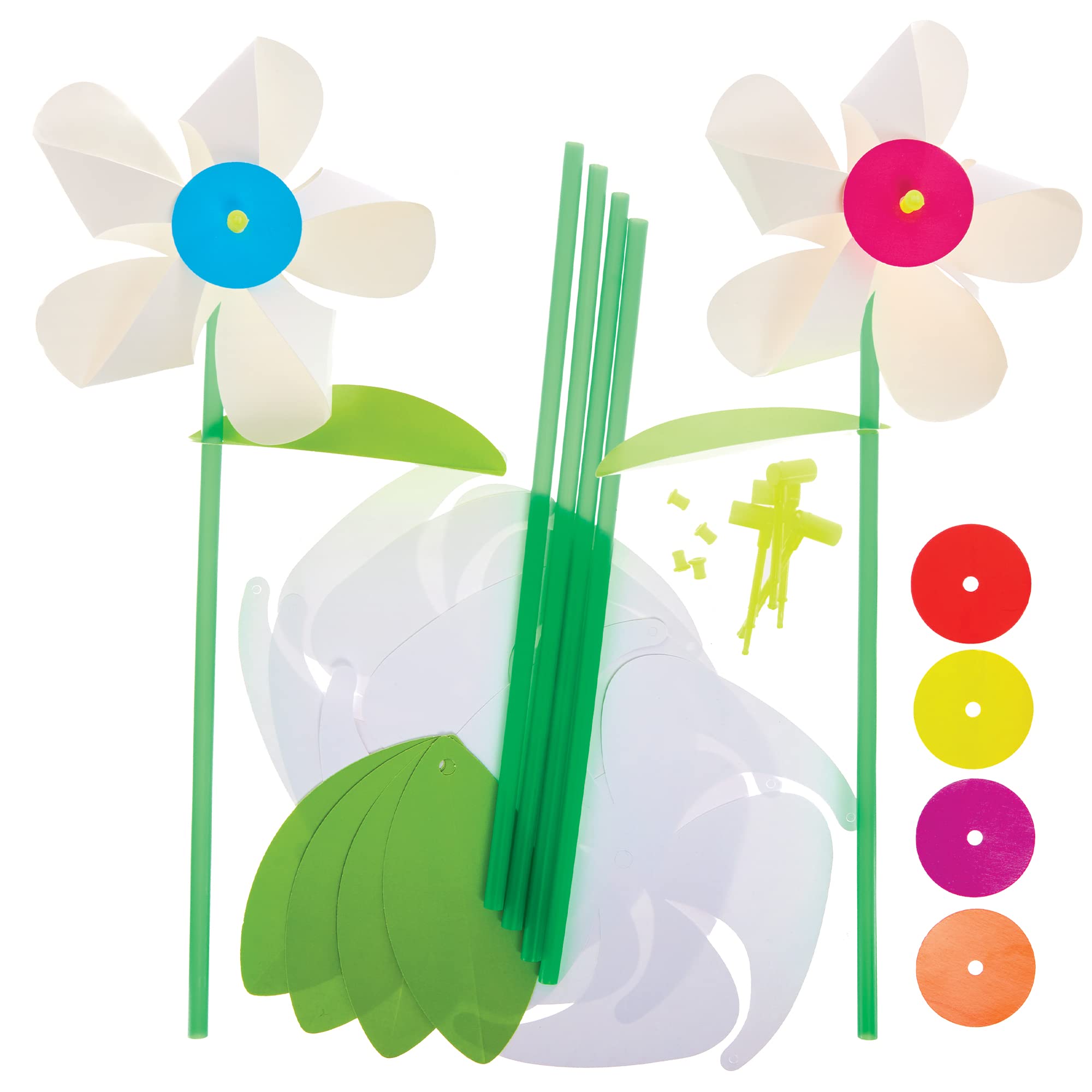 Baker Ross FX593 Daisy Windmill Kits - Pack of 6, Make Your Own Windmill Kits for Kids