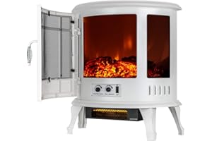e-Flame USA Regal Freestanding Electric Fireplace Stove - 3-D Log and Fire Effect (White)