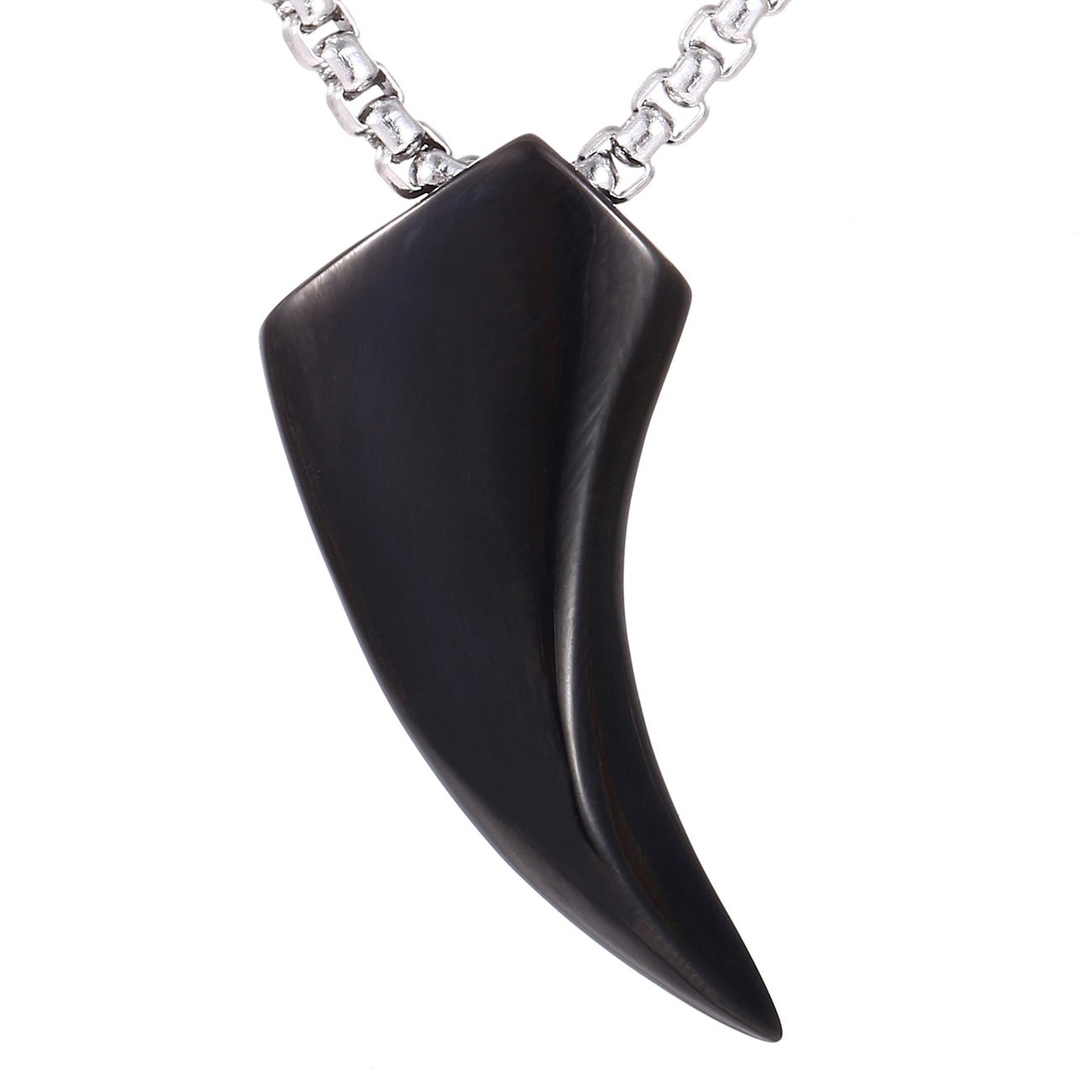 DonDon Men's Necklace 52 cm 20,5" with a Black Tooth Pendant in a Velvet Jewellery Pouch