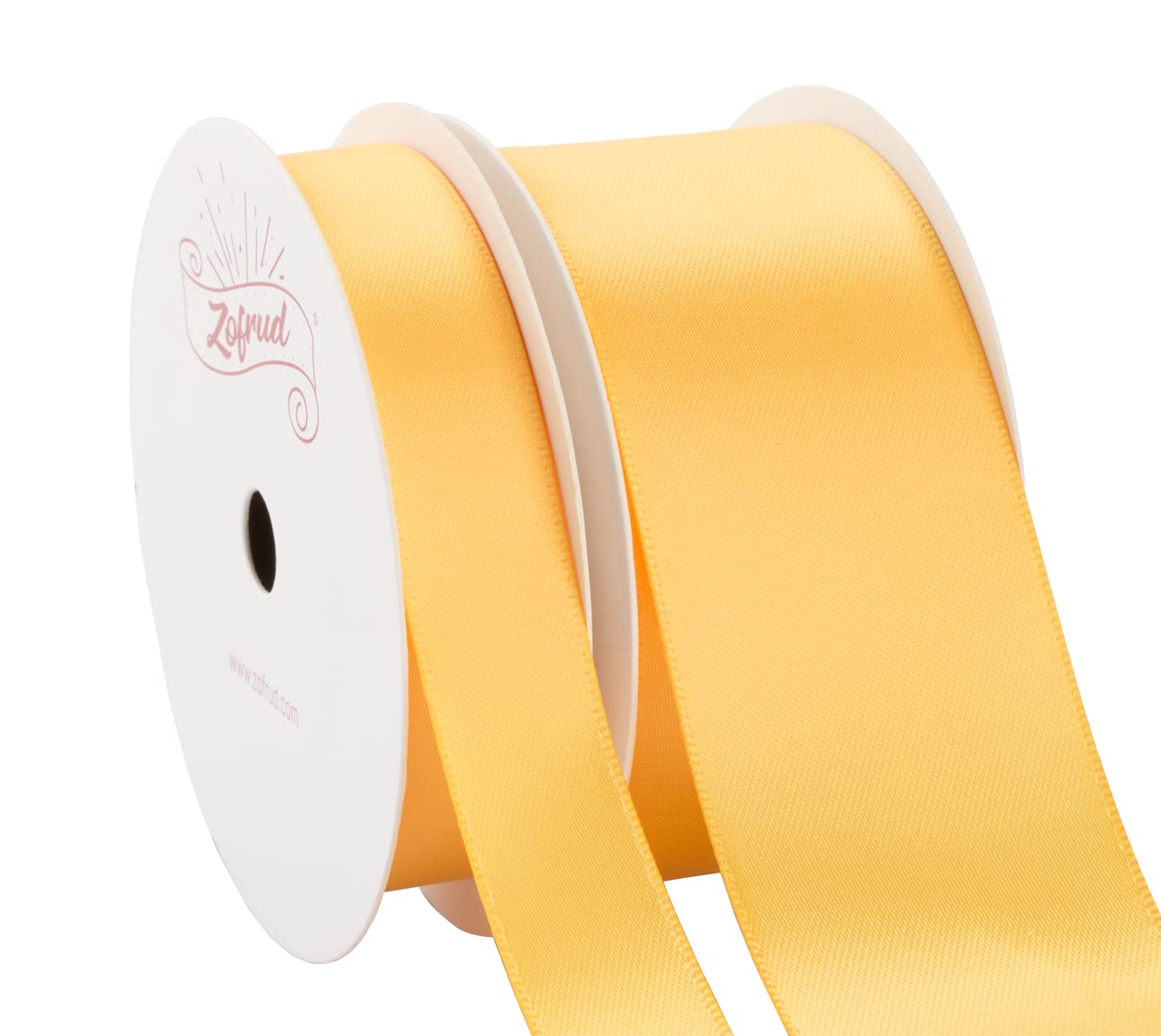 Zofrud 2 Rolls of Yellow Gold Double Faced Satin Ribbon - 18 Meters Total (16mm and 38mm x 9M) - Ideal for Crafts, Gift Wrapping, and Weddings
