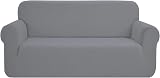 SAMSTEX 3 Seater Sofa Cover Light Grey 1-Piece Stretch Knit Slipcover