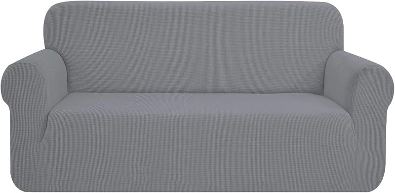SAMSTEX 3 Seater Sofa Cover Light Grey 1-Piece Stretch Knit Slipcover