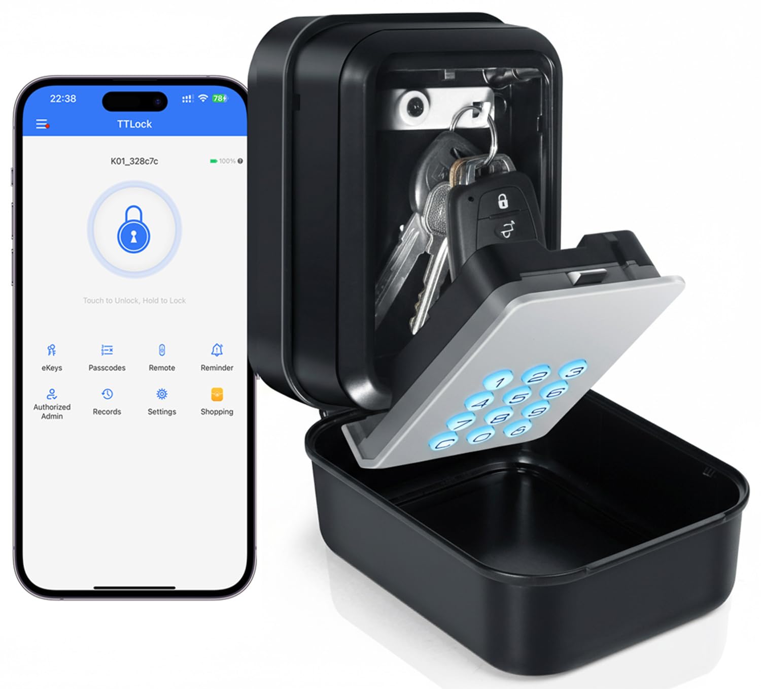 Photo 1 of Prohomchoic Smart Key Lock Box with Code – Bluetooth & PIN Unlock, APP Controlled Digital Lockbox for Keys, Generate eKeys and Remote Passcodes for Airbnb Landlords Families Realtors (Grey)