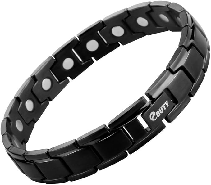 Ebuty Mens All Black Stainless Steel Therapy Bracelet Pain