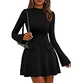 PRETTYGARDEN Women's Elegant Holiday Short Dress 2026 Fall Bell Long Sleeve Mock Neck Work Business Casual Party Mini Dress