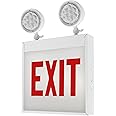 LFI Lights | Chicago Approved Combo Red Exit Sign with Emergency Lights (No Arrow) | Steel Housing | All LED | Two Adjustable Round Heads | Hardwired with Battery Backup | UL Listed | CHCO-NA