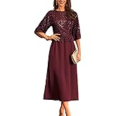 GRACE KARIN Mother of Bride Dresses 2025, 3/4 Sleeve Sequin Dress Maxi, Elegant Wedding Guest Dress Formal Cocktail