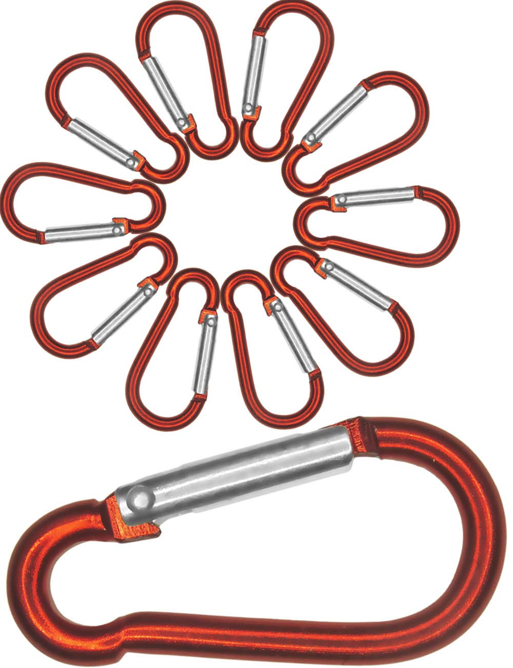 Outdoor Saxx® 10x Aluminium Mini S Carabiner for Attaching Equipment to Backpack, Belt, Tent, Canoe 4 cm, Red, Pack of 10