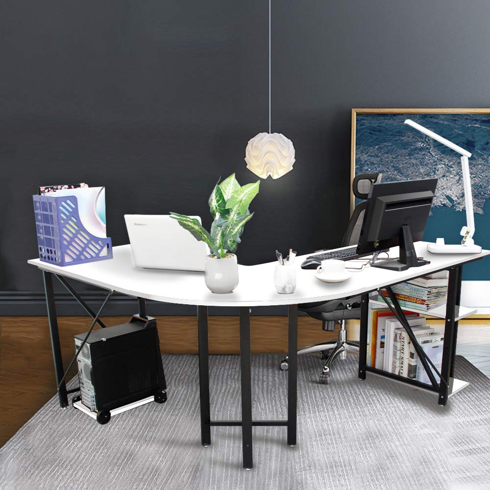 Bizzoelife 59x66 Large L Shaped Round Corner Computer Desk Beige