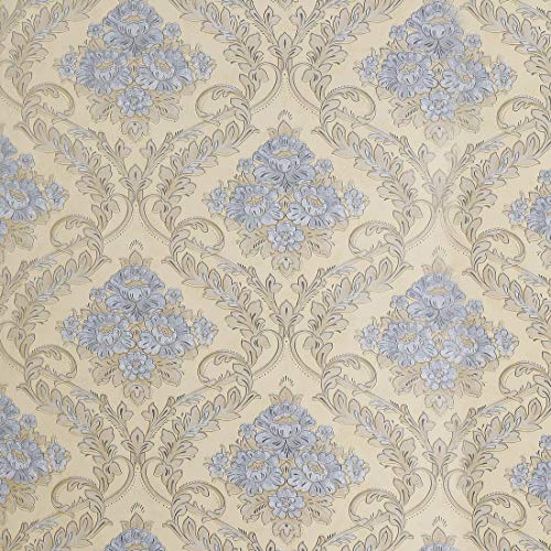 Lependor 17.71" X 118" Blue Damask Peel and Stick Wallpaper Removable Contact Paper Decorative Self Adhesive Shelf Drawer Liner Roll - 17.71" X 9.8 ft