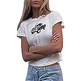 Chvity Short Sleeve Graphic Tees for Women Y2k Cute Print Baby Tees Vintage 90s Aesthetic Basic Tops Teens Crop Tops