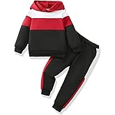 XUANHAO Toddler Boy Clothes Fall Winter Hoodie Outfits for Boys Color Block Sweatsuit Tops Pants Little Kids Clothing Sets