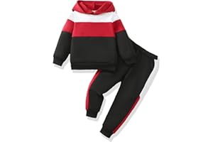 XUANHAO Toddler Boy Clothes Fall Winter Hoodie Outfits for Boys Color Block Sweatsuit Tops Pants Little Kids Clothing Sets