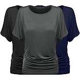 Sweet Hearts 3-Pack Tunic Tops for Women- Short Sleeve Business Casual Dolman Oversized T Shirts Loose Fit Made in USA
