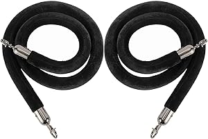 NovelBee 2 Pack of 10 Feet Velvet Rope with Black Stainless Steel Hooks,Crowd Control Stanchion Post Queue Line Barrier (Black)
