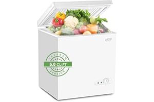 Chest Freezer KRIB BLING Adjustable Thermostat Compact Freezers with Removable Storage Basket for House Kitchen Garage Basement (5.0 cu.ft, White)