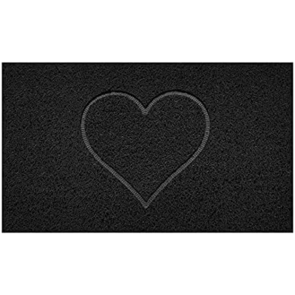 Nicoman Embossed Spaghetti Door Mat Dirt-Trapper Jet-Washable Doormat 70x43cm (Black, HEART Shape) - Use on Carpet ONLY