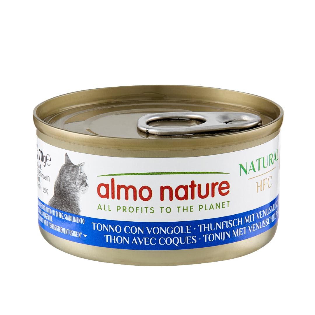 Almo Nature HFC Natural - Wet Cat Food for Adult Cats - Tuna with Clams - Human Grade, Gluten Free - 70g, Pack of 24