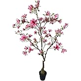 AfanD Artificial Magnolia Tree, 7 Ft Tall, Pink Blossoms, Faux Magnolia Tree Indoor Artificial Tree for Modern Home Office Living Room Floor Decor Indoor