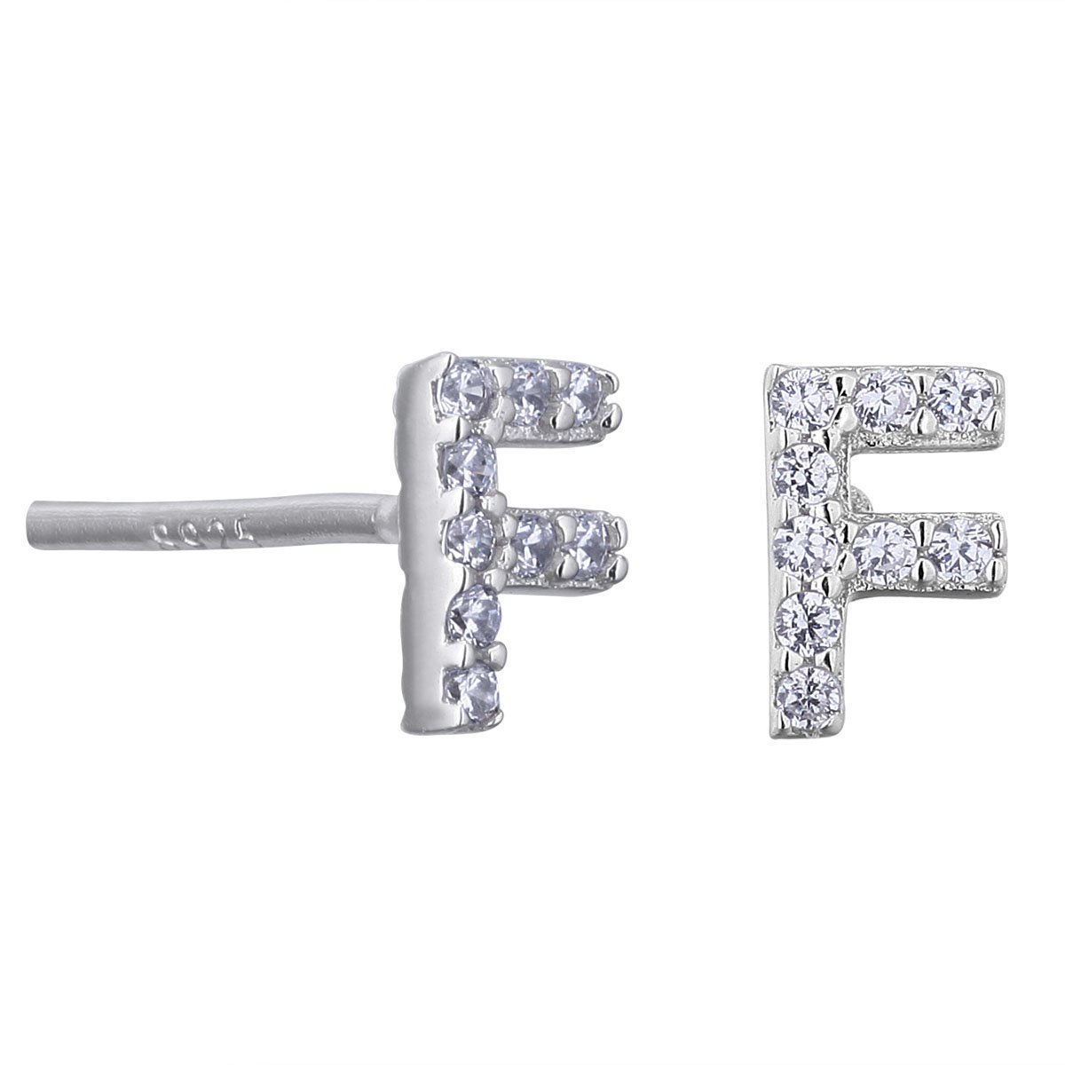 VIKI LYNN Women Girls 925 Sterling Silver Cubic Zirconia Letter F Stud Earrings Tiny Size
