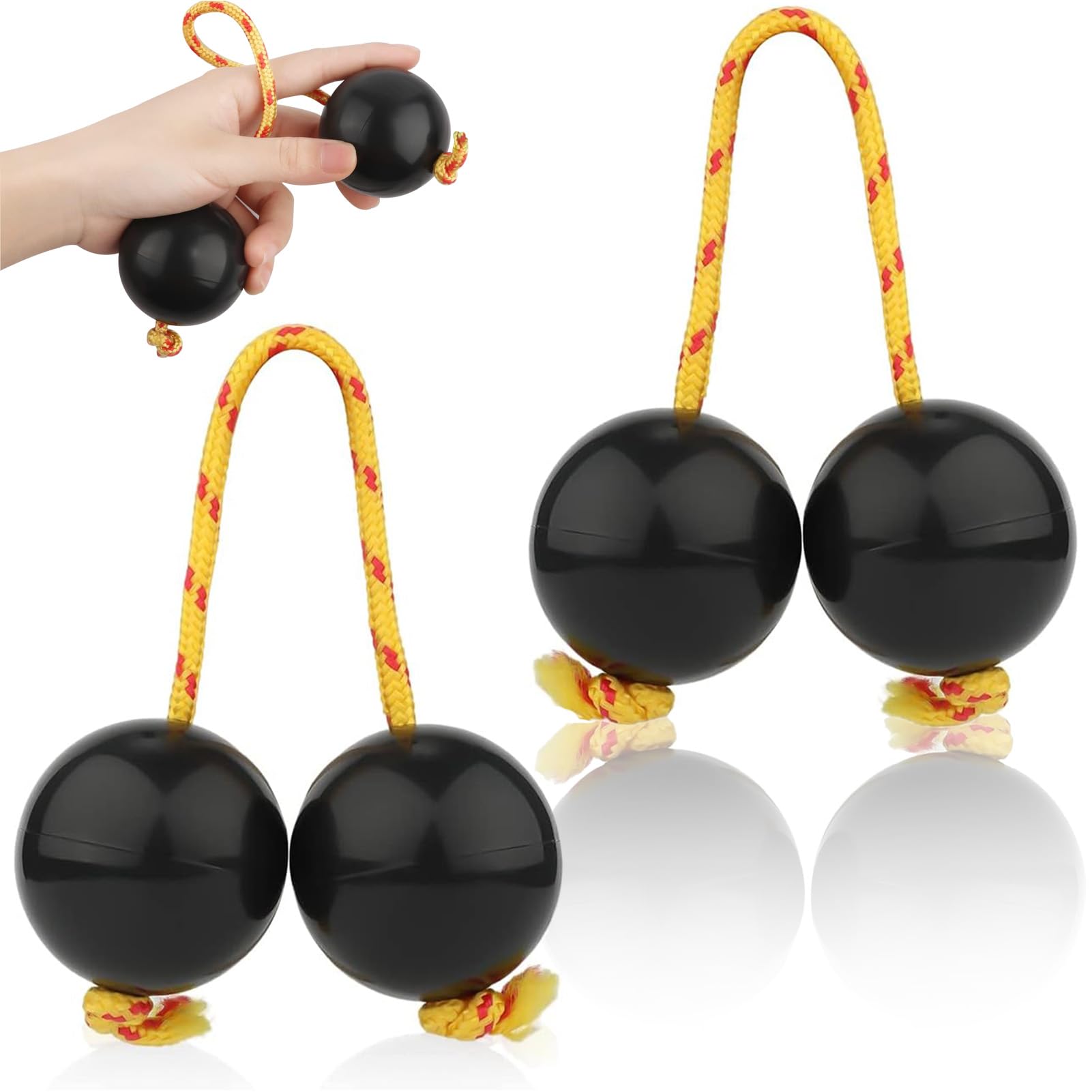 Kashaka Instrument 2 Pairs Aslatua African Shaker Classic Rhythmic Ball Hand Percussion 5 cm Ball Diameter African Shake Rattle for Stage Performances Parties Concerts (Black)