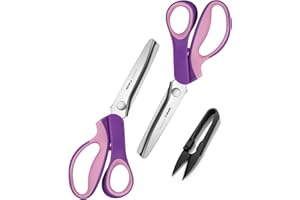 Pinking Shears Set (Pack of 2 PCS, Serrated & Scalloped edges) By Kalatic - Zig-zag Scissor for Fabric Leather & PPDer - Pinking Dressmaking Sewing Scissors KT-002-G