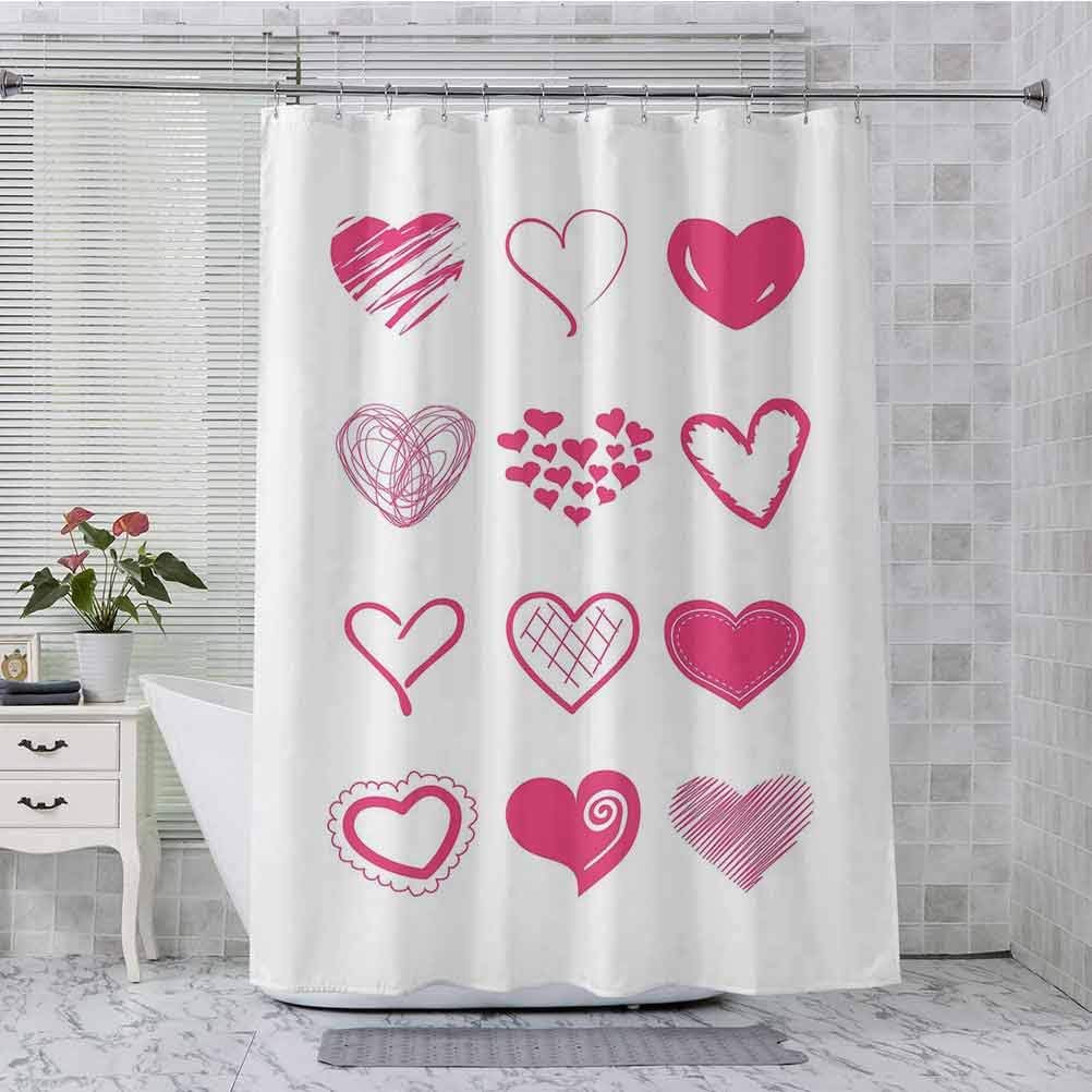 Aishare Store Shower Curtain Set, Cute Doodle Valentines Hearts with
