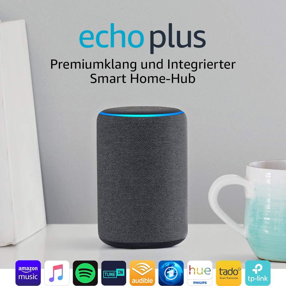 Echo Plus (2. Gen.), mit Premiumklang und integriertem Smart Home-Hub, Anthrazit Stoff
