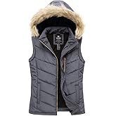 wantdo Women's Thicken Winter Vest Warm Puffer Vest with Removable Fur Hood