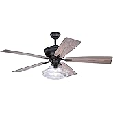 VAXCEL Huntley 52 in. Bronze Indoor Rod Mount Farmhouse Ceiling Fan with Reversible Driftwood-Dark Maple Blades, Dimmable LED