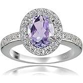 Ice Gems Sterling Silver Amethyst and White Topaz Oval Halo Ring