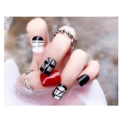Amazon Com Luckyshd 24pcs Black And Red Full Cover Fake Nail Tips Amazon Com Luckyshd 24pcs Black And Red Full Cover Fake Nail Tips