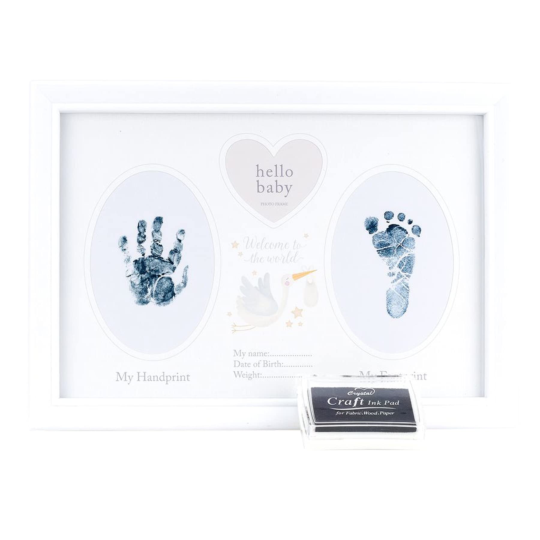 Baby Hand / Footprint Photo Frame Keepsake with Ink Pad - White Stork