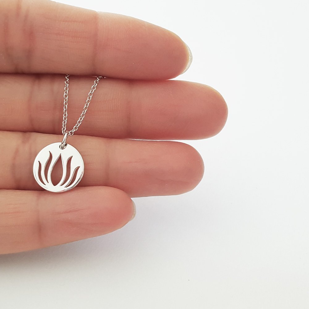 Sterling Silver Lotus Flower Pendant Necklace Handmade