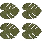 4 Pcs Silicone Monstera Coasters Green Leaf Heat-Resistant Drink Coaster Non-Slip Cup Pads for Table Desk Countertop Kitchen Home Office Decor