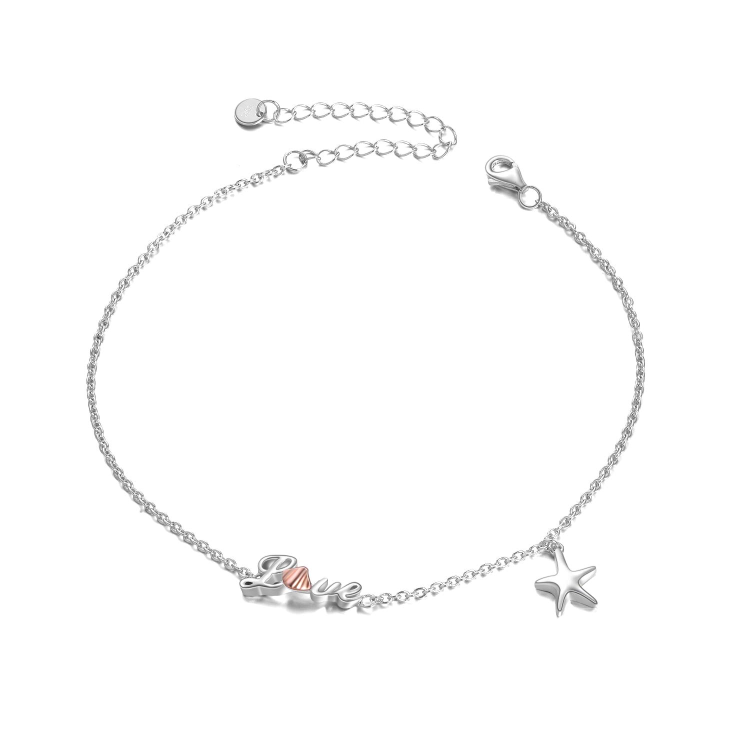 925 Sterling Silver Chain Anklets Love Faith Ankle Bracelets Beach Jewellery Gift for Women Girls (Love Script)