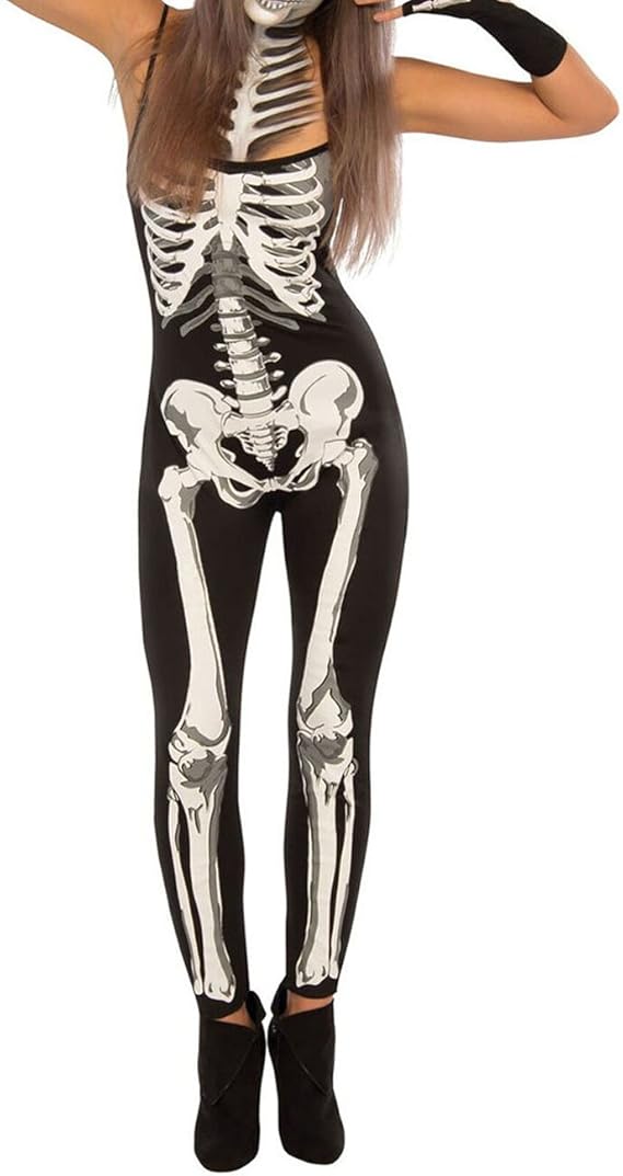 Shawhuwa Womens Adult Skeleton Jumpsuit Halloween Costume S