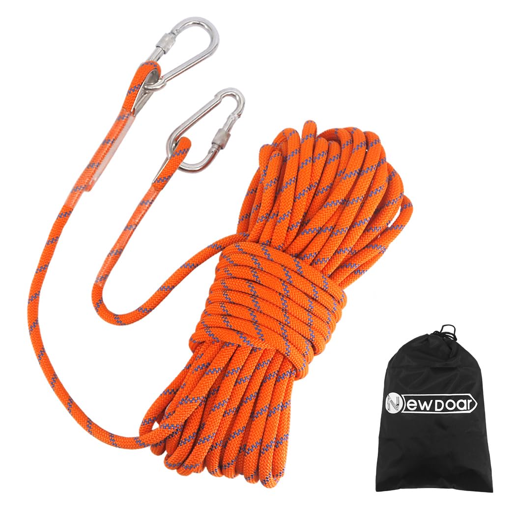 NewDoar 18KN Static Climbing Rope 10mm(3/8in) Accessory Cord Equipment 33FT(10M), 66FT(20M) 98FT(30M) 165FT(50M) Escape Rope Ice Climbing Equipment Fire Rescue Rope-Orange/30M