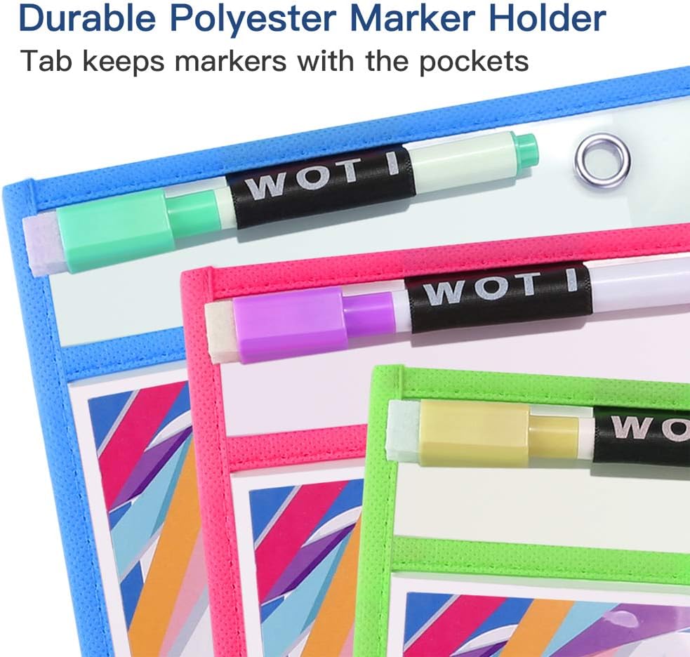 Dry Erase Pockets 30 Set Dry Erase Sleeves Oversized 10 x 14 Inches Teacher-Supplies- for-Classroom-Reusable-Dry-Erase-Pockets-Sleeves Assorted Colors WOT I (30 Set) : Office Products