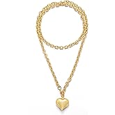 sroyte Gold Heart Necklace For women,18K Gold Plated Chunky Heart Pendant Nacklace Trendy Layer Long Heart Necklaces layered Puffy Heart Necklaces Statement Necklaces