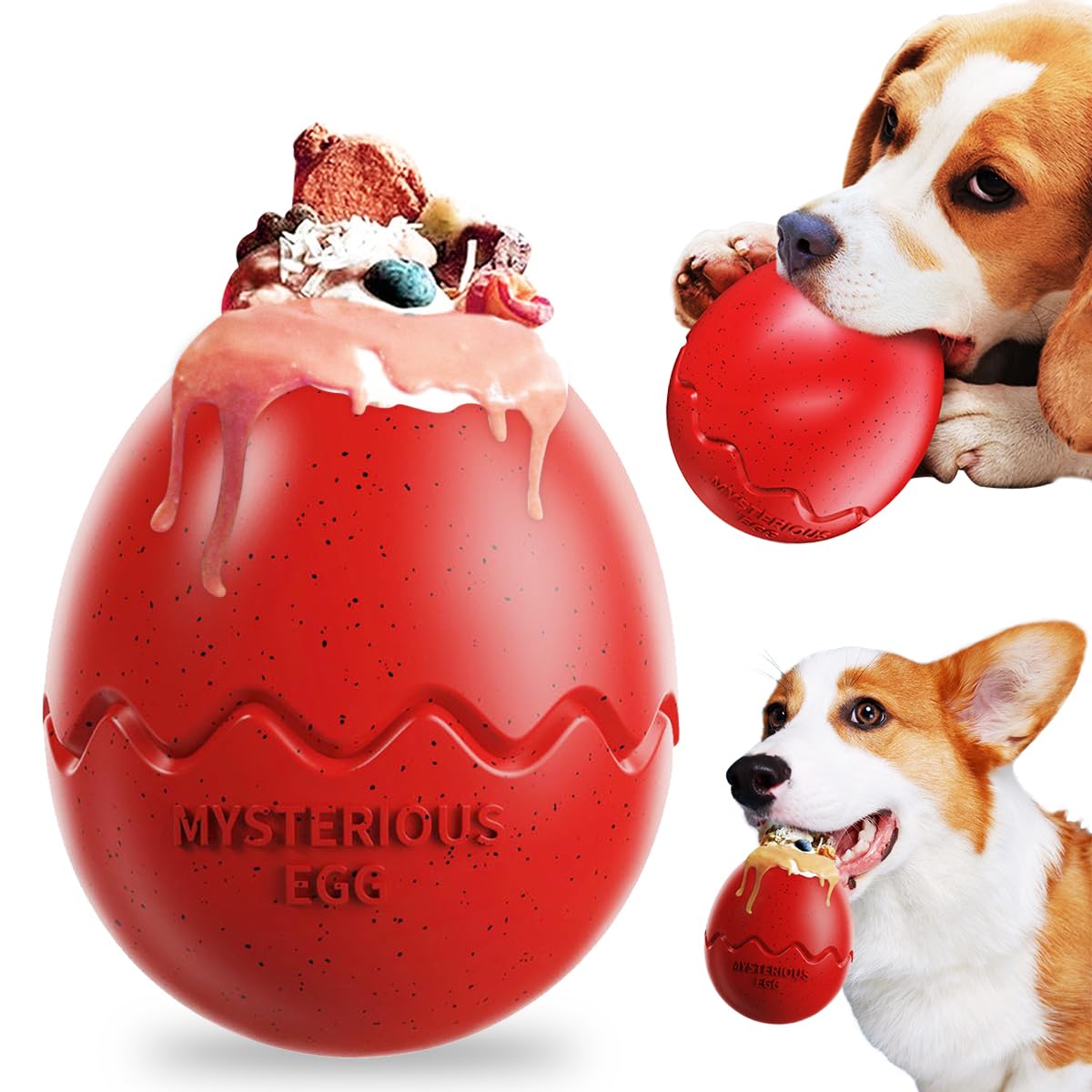 YINENGD Interactive Dog Toys Interactive Treat Dispenser Dog Toy for Aggressive Chewers Slow Feeder Toys Chewing Dog Toy forSmall Medium Large Dogs, Red